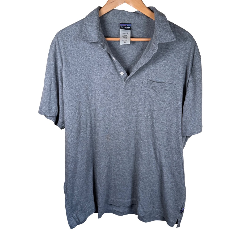 Patagonia Polo Shirt Mens XL Grey Organic Cotton Pocket Short Sleeve Preppy